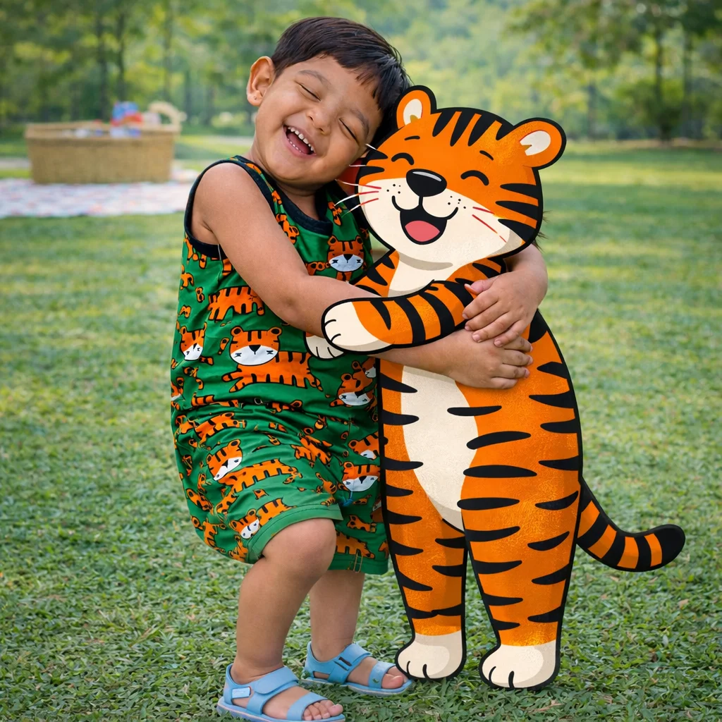 Cotton Knitted Sleeveless Cute Printed T-shirt Set - Green